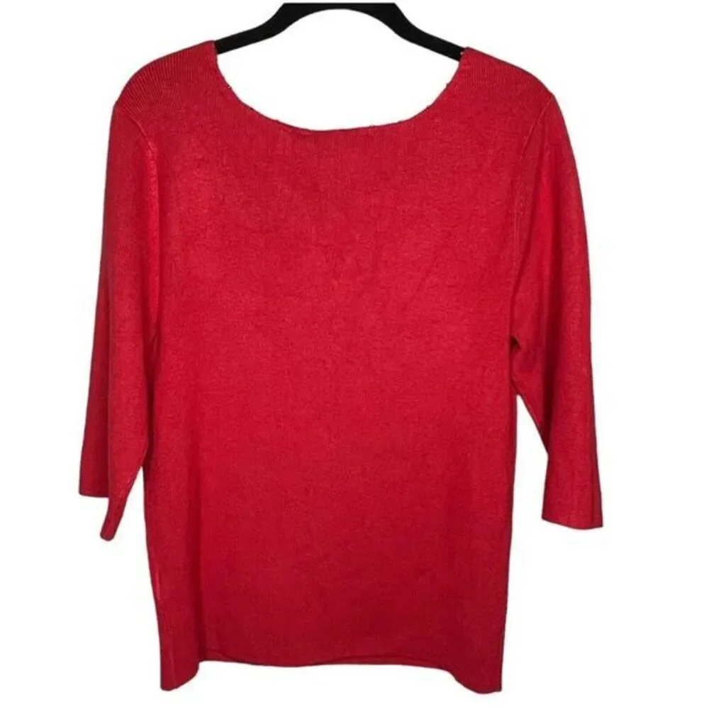 Soft Surroundings Red Knit Sweater Women's Large Embellished V-Neck‎ 3/4 Sleeve
